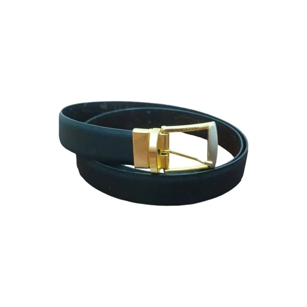 PIERRE CARDIN Belt Black/Brown Cowhide Leather/Brass Buckle Size 42/105